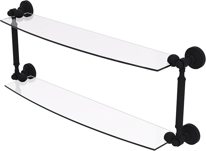 Allied Brass WP-34/24-BKM Waverly Place Collection 24 Inch Two Tiered Glass Shelf, Matte Black