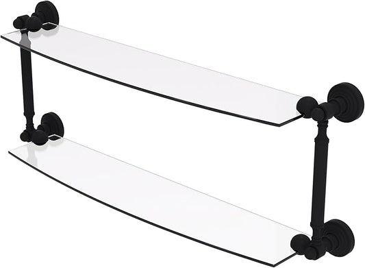 Allied Brass WP-34/24-BKM Waverly Place Collection 24 Inch Two Tiered Glass Shelf, Matte Black