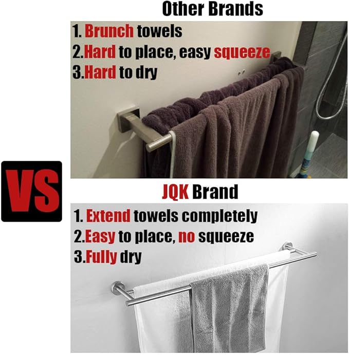 JQK Double Bath Towel Bar, Matte Black 30 Inch 304 Stainless Steel Thicken 0.8mm Towel Rack for Bathroom, Towel Holder Wall Mount, Useable Length 27 Inch, TB100L27-PB