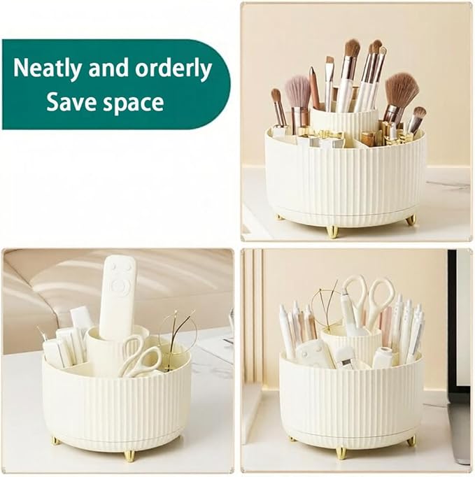 Makeup Brush Holder,360° Rotating Makeup Brush Organizer,5 Slot Make up Brushes Cup for Cosmetics,Large Capacity,For Nail Polish, Art Supply, Bathroom Vanity,Cosmetics Organizer,Cream