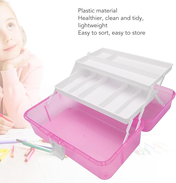 Zerodis 3 Layers Storage Box, Transparent Lid Plastic Portable Storage Box Sturdy Non Deformable Storage Case with Handle Art Craft Storage Box for Cosmetics Jewelry Nail Tools (Red)