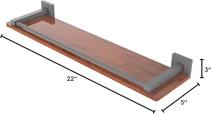 Allied Brass MT-1-22-GAL-IRW Montero Collection 22 Inch Solid IPE Ironwood Gallery Rail Wood Shelf, Matte Gray