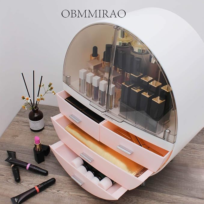 Elegant Dustproof Makeup Storage Organizer Box, Waterproof Large Cosmetics Organizer Storage with Drawers Skincare Cosmetic Display Cases for Countertop Bathroom Dresser Dedroom