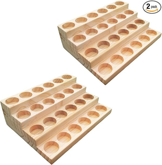 2 Pack Solid Wood Essential Oil Organizer 4 Layer Essential Oils Racks Tabletop Storage Rack Display Stand Holder for 5-20ml Bottles