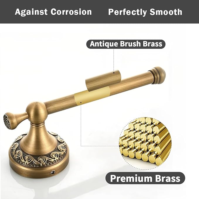 2-Piece Set Antique Brass Toilet Paper Holder, Brass Towel Ring Oval, Hand Towel Holder Bathroom Accessories Wall Mounted Vintage