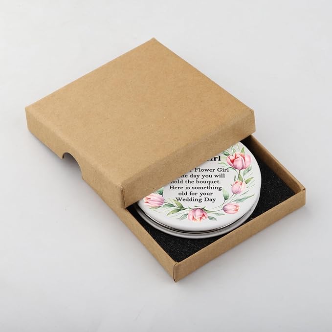 WUSUANED Flowers Girl Makeup Mirror Proposal Gift (Flower Girl Mirror White)