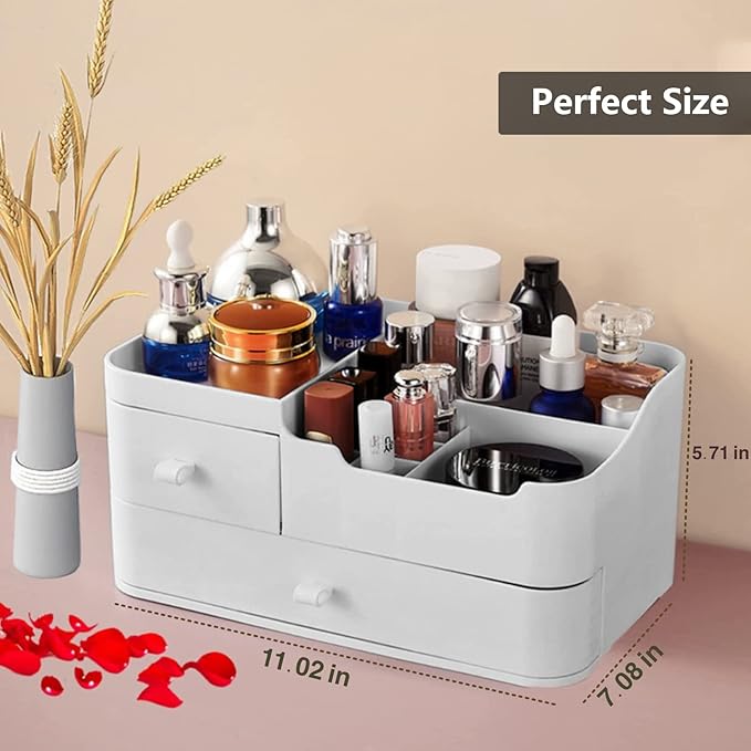 Makeup Desk Cosmetic Storage Box Organizer with Drawers for Brushes, Eyeshadow, Lotions, Lipstick and Nail Polish, Ideal for Dresser,Bathroom Vanity (Pink)