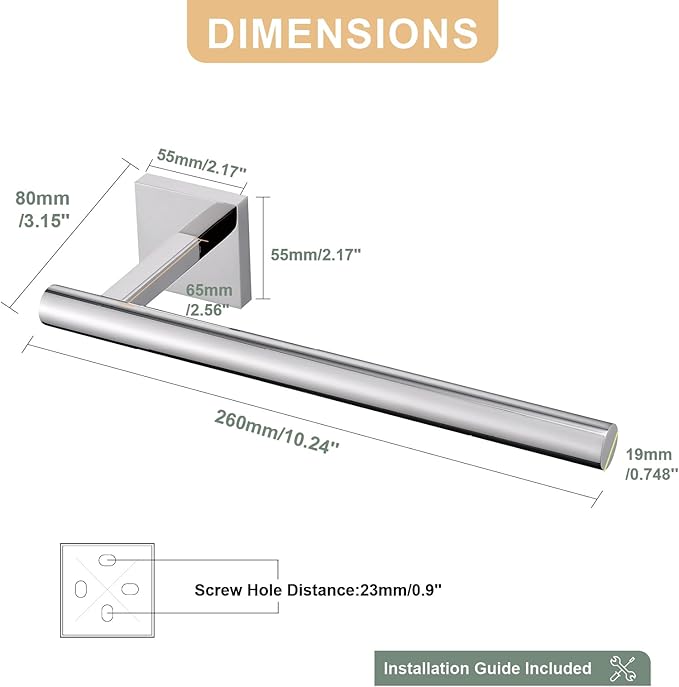 Polished Chrome Hand Towel Holder,Thicken SUS 304 Stainless Steel Towel Bar Towel Ring for Bathroom, Modern Design Hand Towel Rack Towel Hanger Wall Mounted