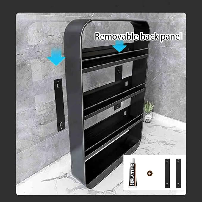 Punch- Bathroom Shelf, Wall-Mounted Makeup Organizer, Cosmetic Storage Rack, Multi-Layer Large Capacity, 10kg Load-Bearing,Black-50 * 70cm