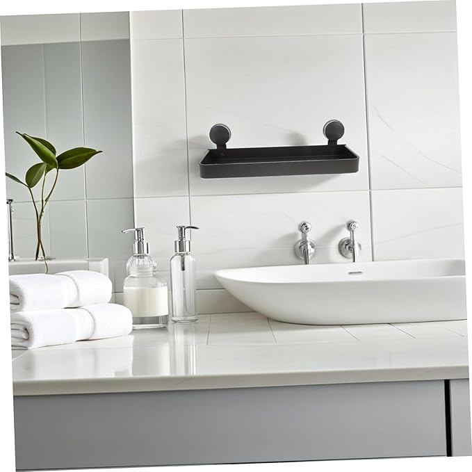 Wall Mounted No Drill Suction Cup Shelf for Toiletries Cosmetics Strong Support for Glass Tile Surfaces Modern Finish Easy Installation