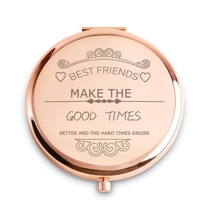 Friendship Gifts for Women Girls, Personalized Gifts for Friends BBF Bestie, Custom Compact Mirror for Birthday, Mothers Day, Graduation, Basket Stuffers