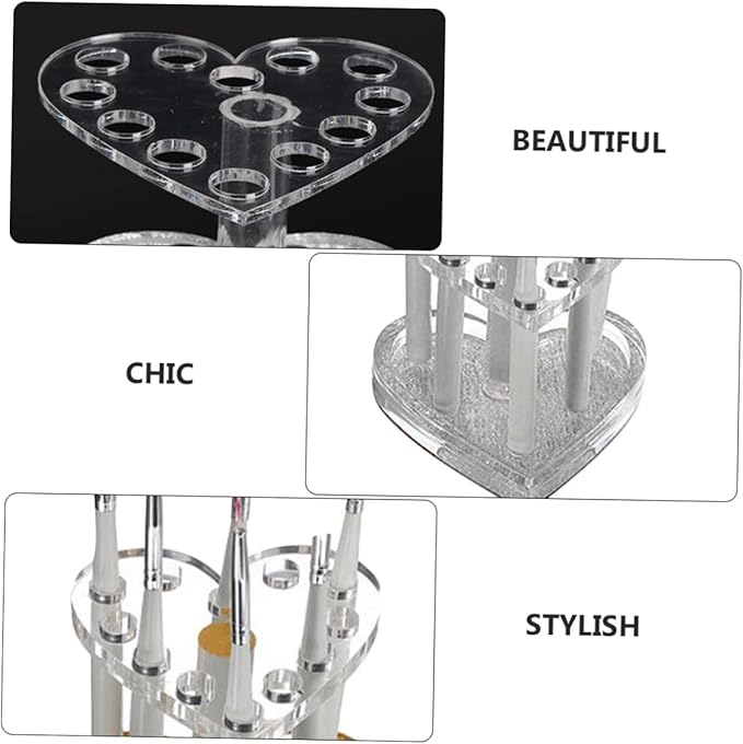 Beaupretty 2pcs Acrylic Gel Brush Pen Holder 12 Holes Heart Shape Eyeliner Lip Liner Holder Makeup Nail Brush Rest Display Stand