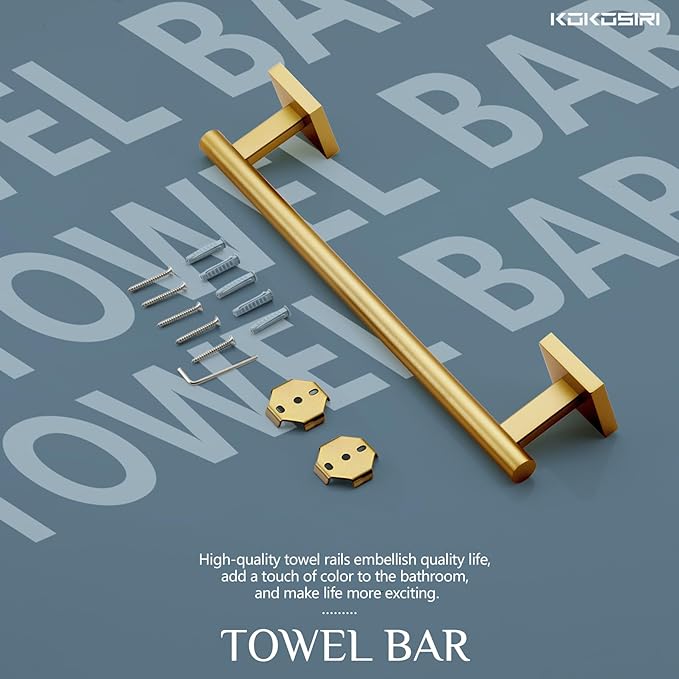 KOKOSIRI Hand Towel Bar Bathroom Towel Holder for Bath Kitchen Cabinet Towel Ring 12 Inch Brushed Gold Stainless Steel B4005BG-L12