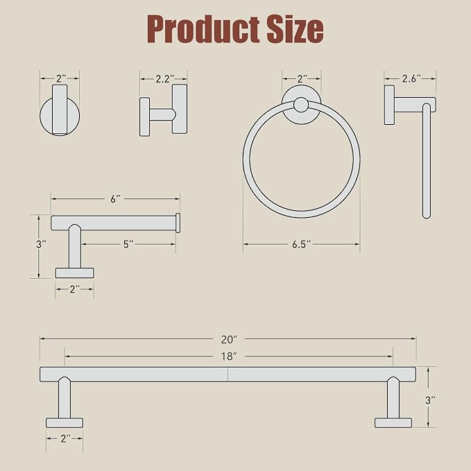 Luxbaro Brushed Gold Towel Bar Set, 18 Inch Bathroom Accessories Set, Wall Mounted Bathroom Hardware Set, Durable SUS304 Stainless Steel, 5-Piece