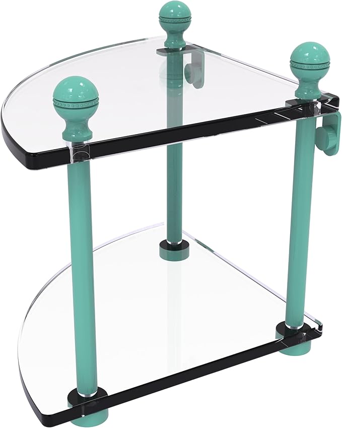 Allied Brass MA-3-SFG Mambo Collection 2 Tier Corner Glass Shelf, Sea Foam Green