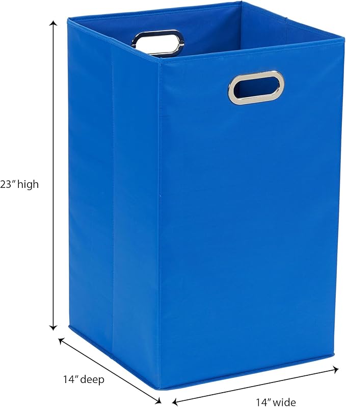 Household Essentials GEN Folding Laundry Hamper, Grommet Handles, Sturdy Fiberboard with Polyester Lining, Quick Set-Up, Squared Shape Saves Space, Blue