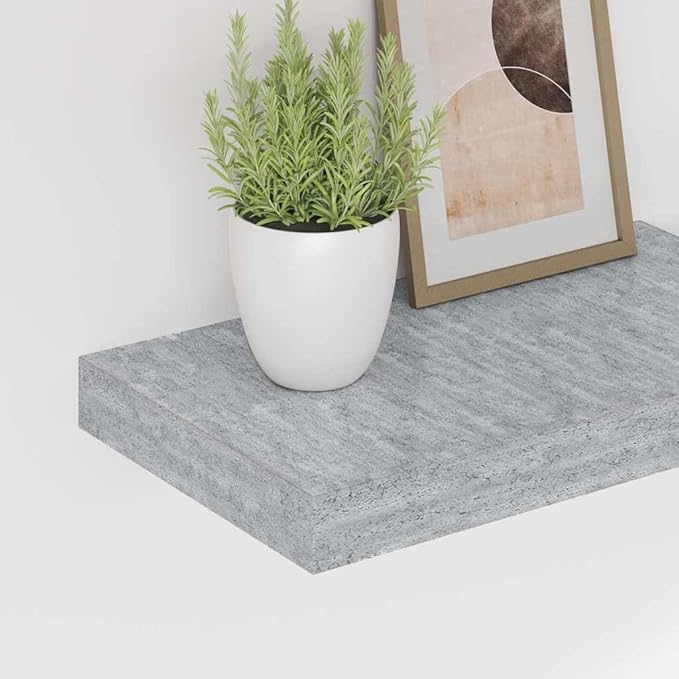 Wall Shelf Set of 4, Modern Concrete Gray Floating Shelves for Wall Decor, MDF Rectangular Display Shelving Unit for Living Room, Office, Bedroom Storage