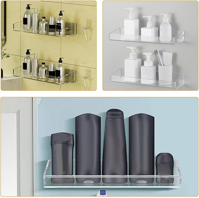 Acrylic Wall-Mounted Storage Rack 2pcs Floating Shelves for Bathroom Kitchen Toilet, Wall Shelf Holder for Skincare and Spice Organization