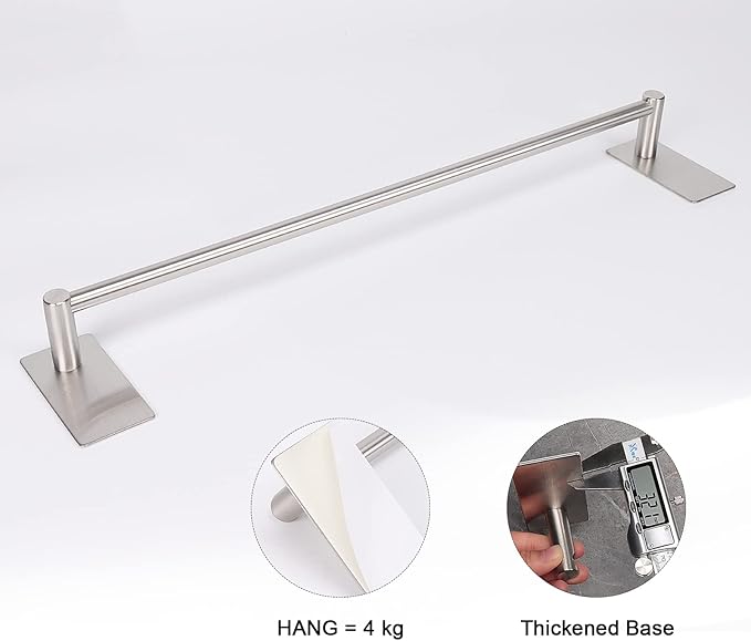 NearMoon Self Adhesive Bathroom Towel Bar- Stainless Steel Bath Wall Shelf Rack Hanging Towel Stick On Sticky Hanger Contemporary Style, NO Drilling (2 Pack, Brushed Nickel, 16-Inch Towel Rack)