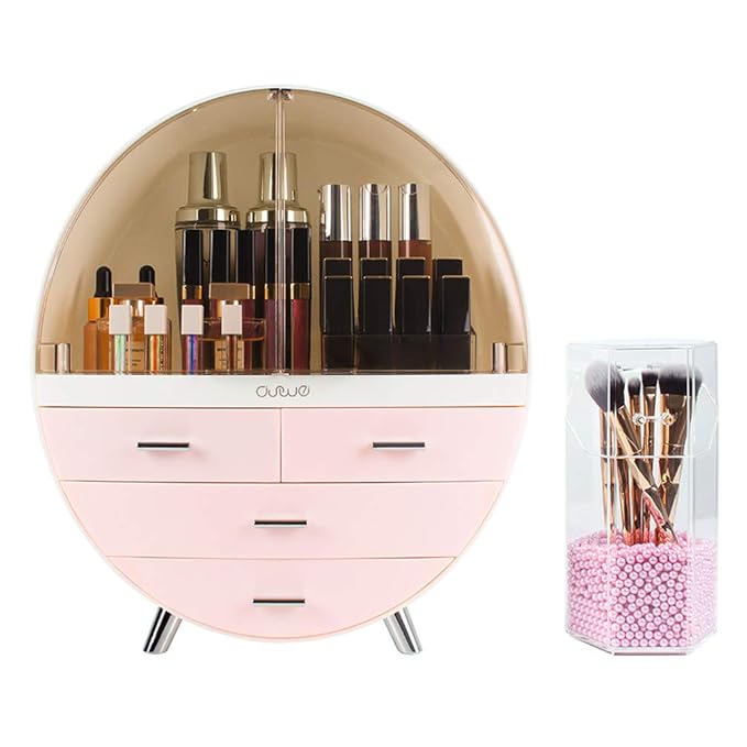 Elegant Dustproof Makeup Storage Organizer Box, Waterproof Large Cosmetics Organizer Storage with Drawers Skincare Cosmetic Display Cases for Countertop Bathroom Dresser Dedroom