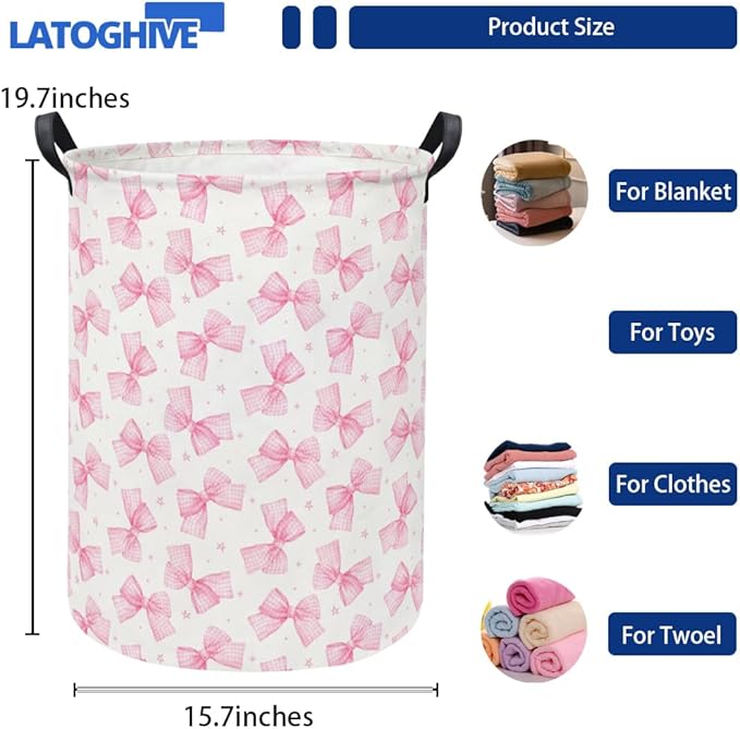 Baby Laundry Hamper kids laundry Basket Waterproof Storage Bin for Bedroom Toy Clothes Organizer Basket Woodland Animals Room D??cor(Pink Bowknot)