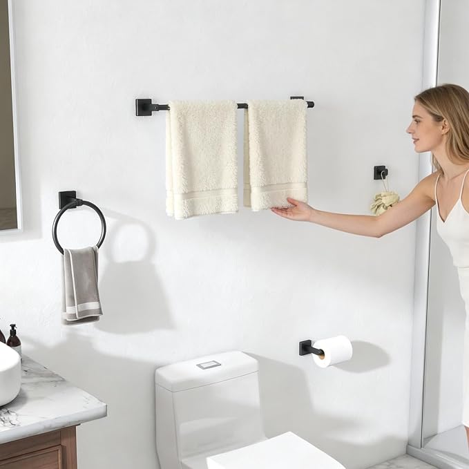 KLJKPA Black Bathroom Accessories Set, 24 inch Towel Racks for Bathroom, Stainless Steel Bathroom Hardware Set, Wall Mounted, 4-Piece