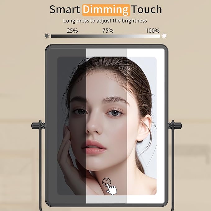 FUNTOUCH 5000mAh Rechargeable Wall Mounted Makeup Mirror with Lights, 8.7" Double Sided 1X/30X Magnifying Mirror with Dimmable 3 Color Light, Extended Swing Arm 360° Wall Mount Bathroom Vanity Mirror