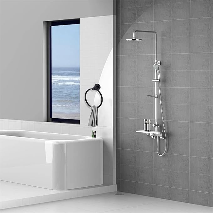 Matte Black Towel Ring,NSCMQSL Modern Hand Towel Ring Holder for Bathroom Wall Mounted,SUS304 Stainless Steel Construction Bathroom Black Towel Rack