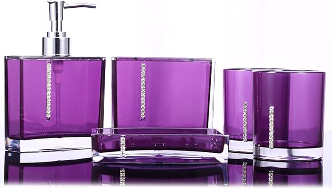 Bathroom Accessory Set,5 Pcs/Set Acrylic Brush Holder/Emulsion Bottle/Soap Dish/Gargle Cup for Home Hotel (Purple)