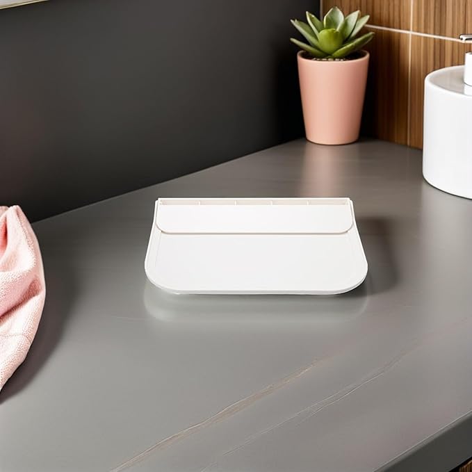 Garneck 2pcs Small Foldable Plastic Adhesive Wall Shelf for Bathroom Storage, Phone and Soap Organizer, Space-Saving Floating Shelves for Dorms and Home
