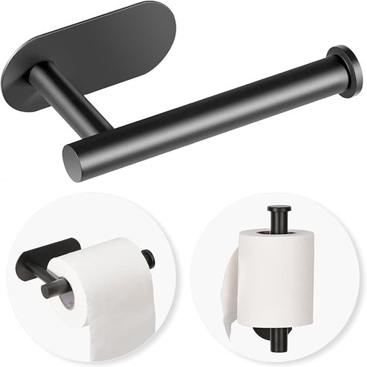 LAYUKI Toilet Paper Holder,Adhesive,Matt Black,Wall Mount,Toilet Paper Roll Holder,no Drilling,Bathroom/Rv/Washroom, SUS 304 Stainless Steel, Rustproof (Black, 1 Piece)