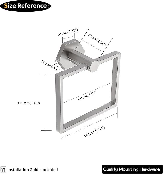 GERZWY Modern Towel Holder SUS 304 Stainless Steel Towel Hanger Towel Ring for Bathroom Wall Mount, Brushed Finish