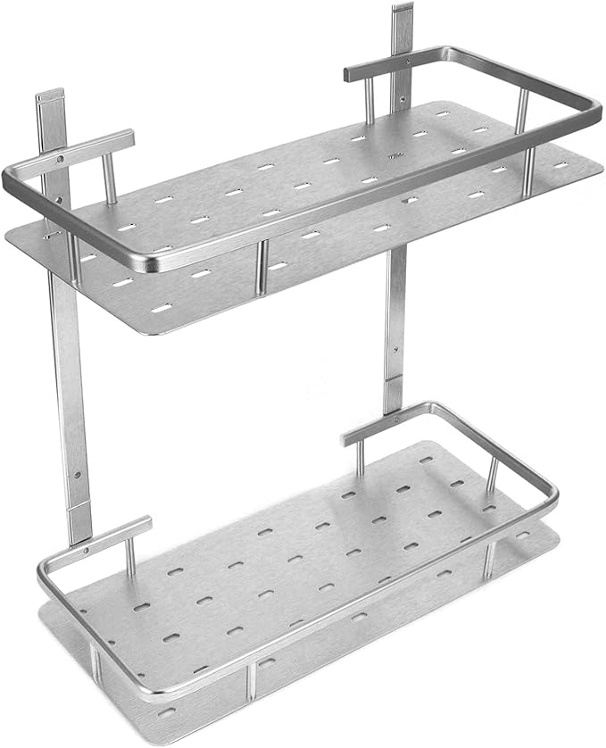 Bathroom Shelves, Space Aluminum 2 Tier Wall Mounted Rustproof Shelves, Floating with Drainage Holes for Easy Installation in Bathroom, Kitchen, and Bedroom
