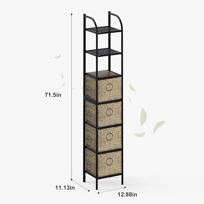 Zhongma Bathroom Storage Tower, 7-Tier Narrow Bookcase w/Baskets, Multifunctional Corner Shelving Unit for Living Room Bedroom