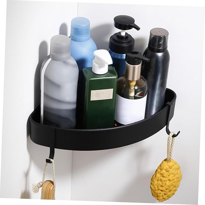 Cabilock Fan-Shaped Corner Storage Rack Black Space Aluminum Bathroom Shelf Stand for Kitchen Toilet Living Organizer and Elegant Home Storage