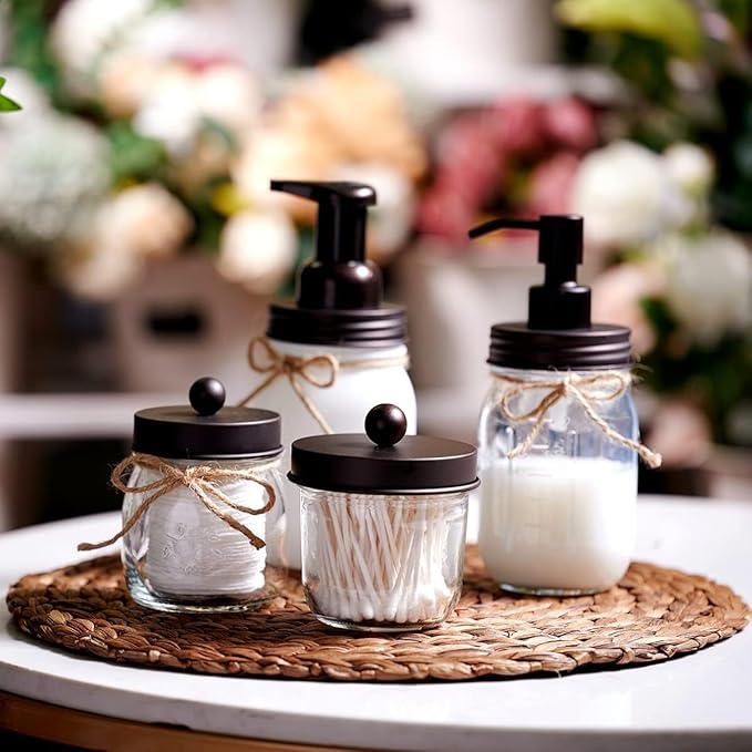 Amolliar Mason Jar Liquid Soap Dispenser Lid, Rust Proof Stainless Steel, Cute Farmhouse Decor for Kitchen, Bathroom, Bath, Refill Liquid Soap Pump for Hand Soap, Dish Soap, Lotion Soap,Bronze 2 Pack