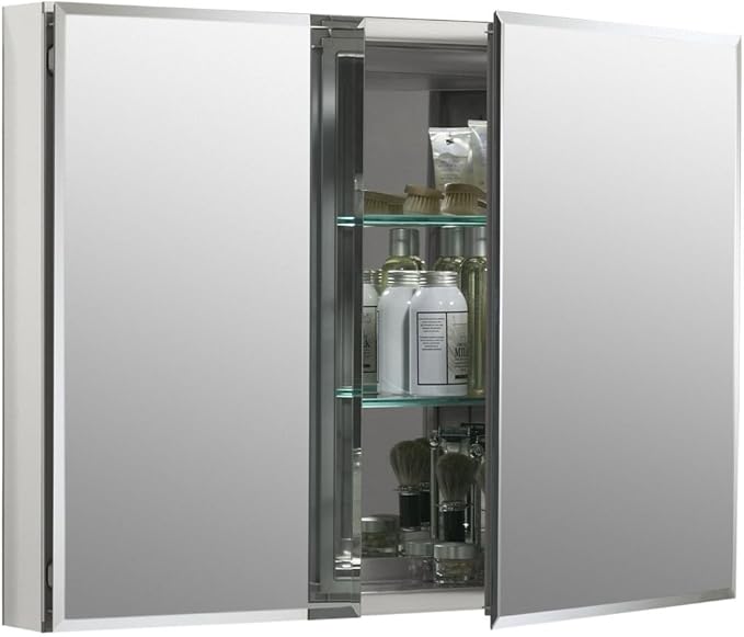Kohler CB-CLC3526FS Double Door Beveled Mirrored Medicine Cabinets for Bathroom with Mirror Doors & Adjustable Shelves, Rectangular Beveled Edge, 35 in. W x 26 in. H