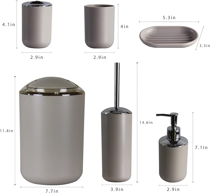 IMAVO Bathroom Accessories Set,Apricot Bathroom Set,7 Pieces Bathroom Accessory Set,Tray,Toilet Brush,Trash Can for Bathroom Décor and Housewarming Gifts
