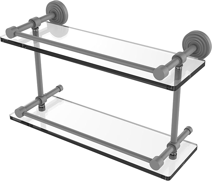 Allied Brass WP-2/16-GAL-GYM Waverly Place 16 Inch Double Glass Gallery Rail Shelf, Matte Gray