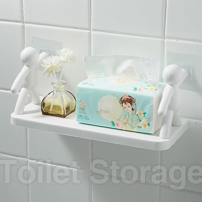 The Kitchen Toilet Receive Shelf，No-Drill Floating Wall Shelves - Space-Saving Multipurpose Storage for Bathroom, Kitchen, Office - Waterproof Adhesive Design with 5kg Load Capacity (White*1)