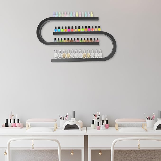 Nail Polish Organizer Wall Mounted, 2Pcs Nail Polish Storage Rack, Metal Nail Polish Storage Holder, Multifunctional Organizer for Essential Oil Perfume at Home Salon Spa(Black)