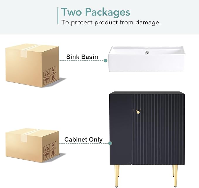 Virubi 21.6 in Small Bathroom Vanity with Sink,Doors and Storage Shelves,Wood Modern Single Fluted Bathroom Sink Cabinet Freestanding (Black,Left Shelf)