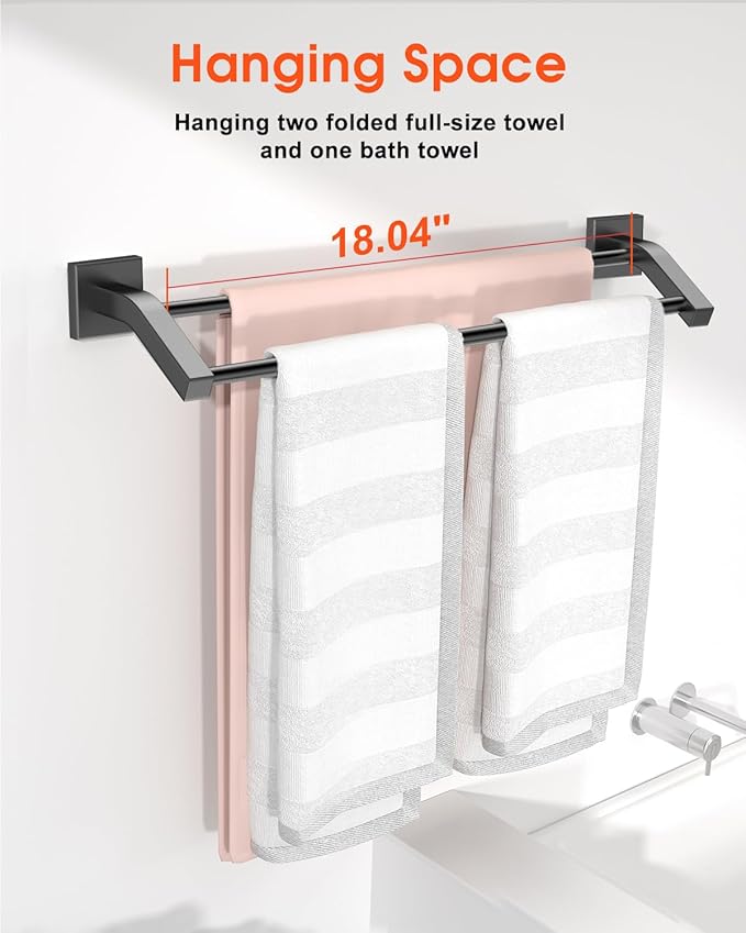 Alise Bath Double Towel Bars Towel Racks for Bathroom,Wall Mount Towel Holder 20-Inch Heavy Duty SUS304 Stainless Steel Towel Hanger Rail,Matte Black
