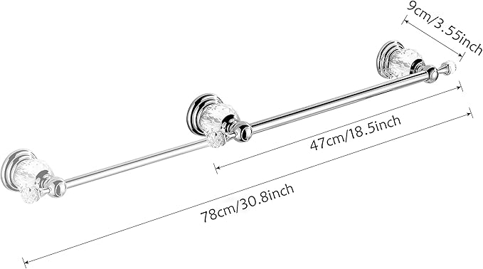 BATHSIR Crystal Towel Bar 24 Inch, Chrome Bathroom Towel Rack, Hand Towel Holder Wall Mounted