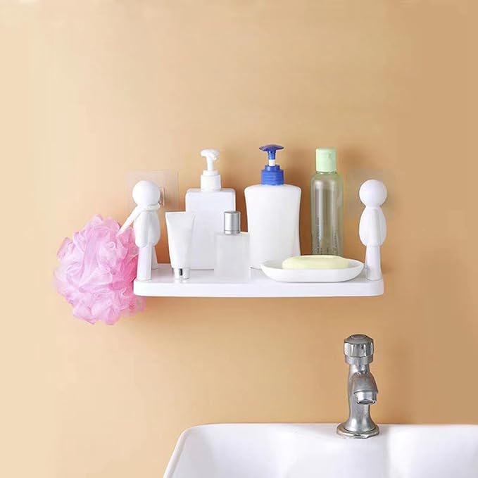 Zerodis Large Storage Space, Stable Load Bearing, Plastic Material Wall Mounted Shelf, with No Hole Installation, for Kitchen, Toilet, Bathroom (White)