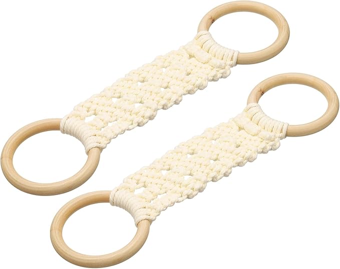 uxcell 2Pcs Kitchen Dish Towel Holder, 11"x3" Crochet Towel Ring with Hanging Loop for Cabinet House Oven Stove Door, Beige