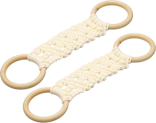 uxcell 2Pcs Kitchen Dish Towel Holder, 11"x3" Crochet Towel Ring with Hanging Loop for Cabinet House Oven Stove Door, Beige