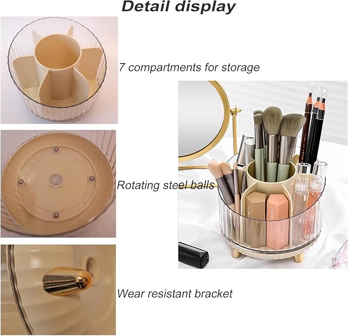 Multifunction Cosmetic Organizer, Rotating Makeup Brush Holder with Multi-Compartment Design, Countertop Organizer for Vanity, Bathroom Counter, Pantry, Cabinet (Transparent white)