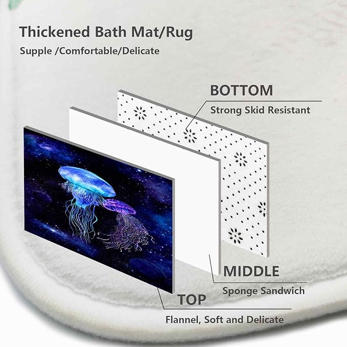 4 Pcs Jellyfish in Starry Galaxy Shower Curtain Sets, Fantasy Jellyfish Shower Curtains Waterproof Polyester Fabric, Fabric Universe Outer Space Theme Bathroom Decor with 12 Hooks, 72" x 72"