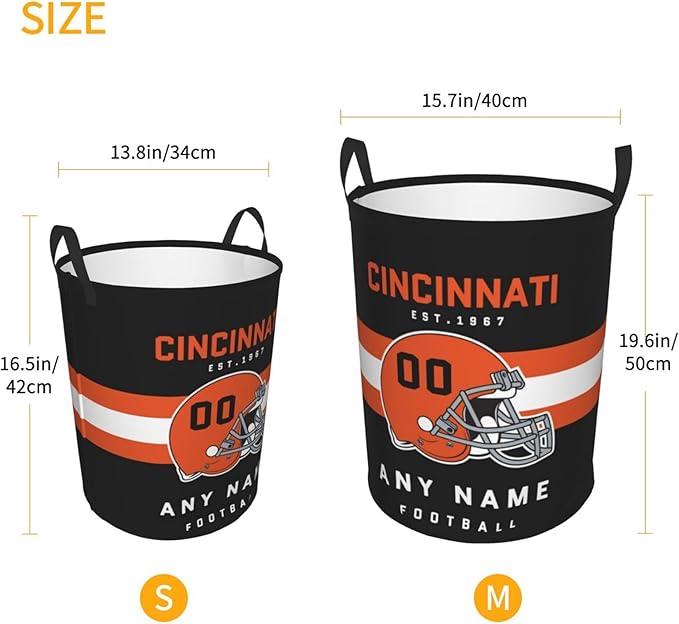Custom Cincinnati Laundry Hamper - Personalized Football Style Laundry Basket - Customized Name And Number - Dirty Clothes Hamper Waterproof Large Capacity Hamper for Bedroom Bathroom Living Room